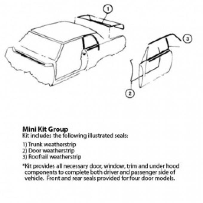 Nova Weatherstrip Mini Kit, 2-Door Hardtop, 1966-1967