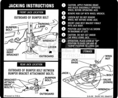 Nova Jack Instruction Decal, Regular Wheel, 1972