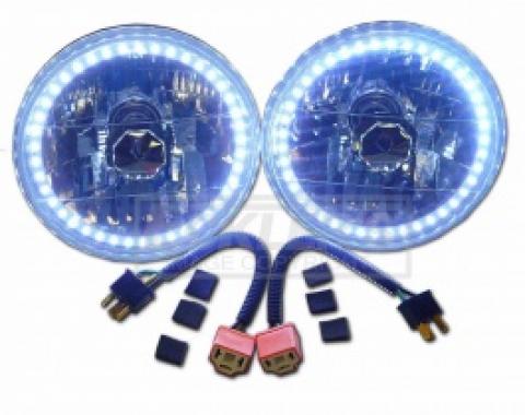 Nova And Chevy II 7 Headlight, White Diamond With Single Color White LED Haolo, 1962-1979