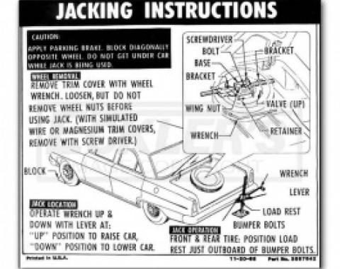 1966 Nova And Chevy II Jack Instruction Decal, Regular Wheel, Coupe And Sedan