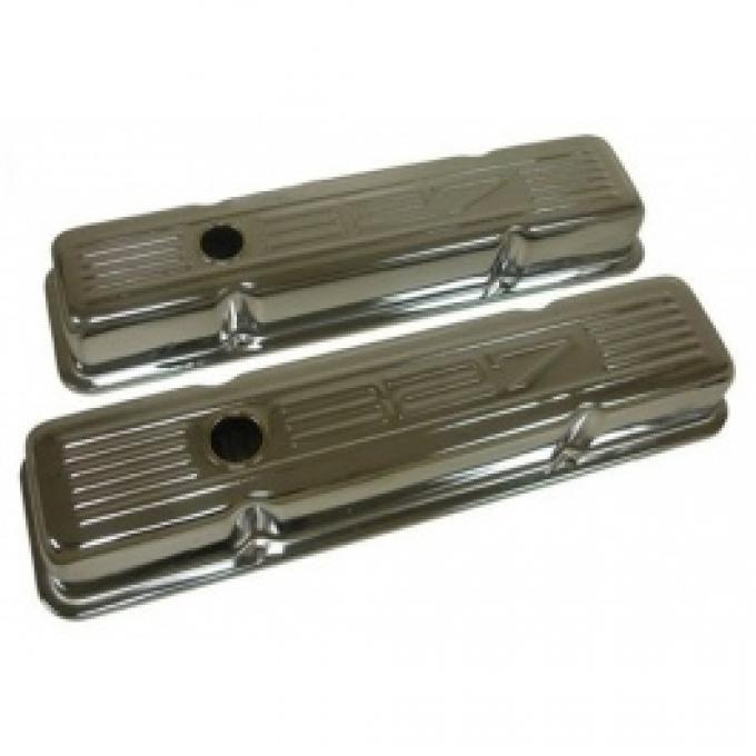 Chevy Small Block Chrome Valve Covers With 327 Logo, Short, 1958-1986