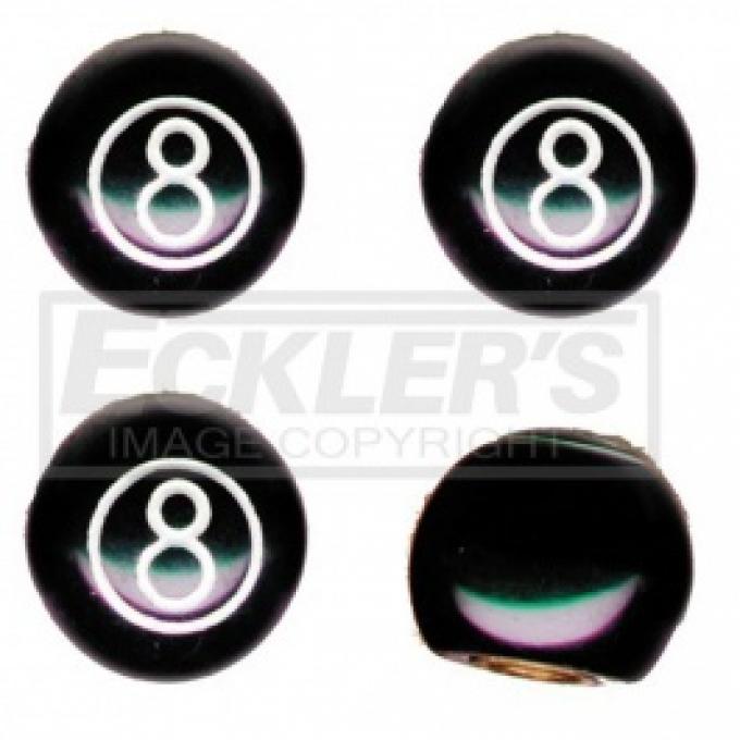 Nova Valve Stem Caps, 8 Ball, Black, 1962-1979