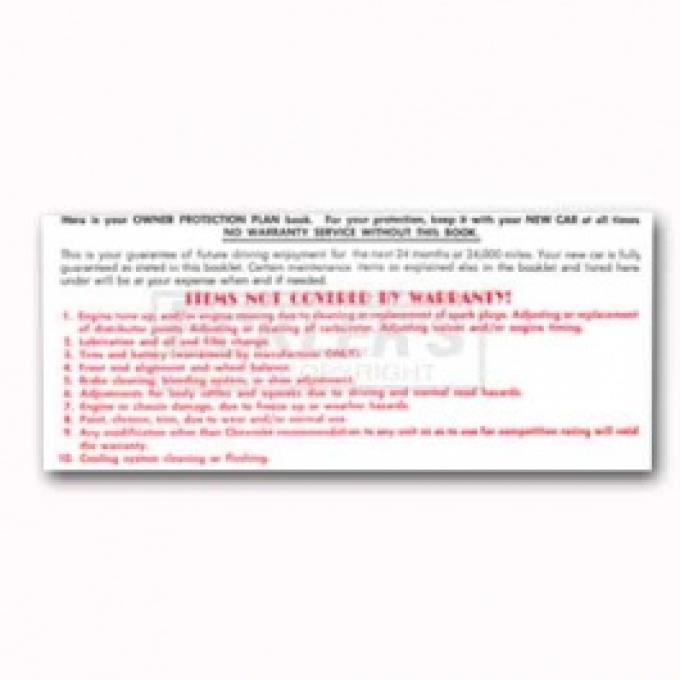 Nova And Chevy II Glove Box Warranty Card, 1965-1969