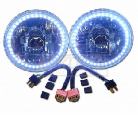 Nova And Chevy II 7 Headlight, White Diamond With Single Color White LED Haolo, 1962-1979