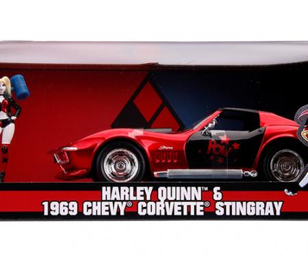 Jada 1:24 W/B DC Comics Bombshells - Harley Quinn & 1969 Chevrolet Corvette Stingray (Red/Black)