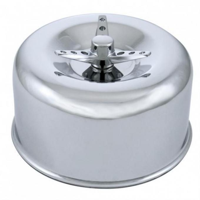 United Pacific 2-5/16" Single Barrel Chrome Short Neck Smooth Air Cleaner w/3-Wing Screw A6292