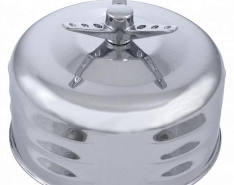 United Pacific 2-5/8" Dual Barrel Chrome Short Neck Mushroom Louvered Air Cleaner w/3-Wing Screw A6295
