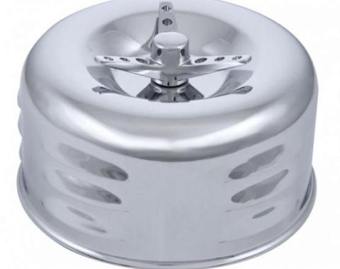 United Pacific 2-5/8" Dual Barrel Chrome Short Neck Louvered Air Cleaner w/3-Wing Screw A6291