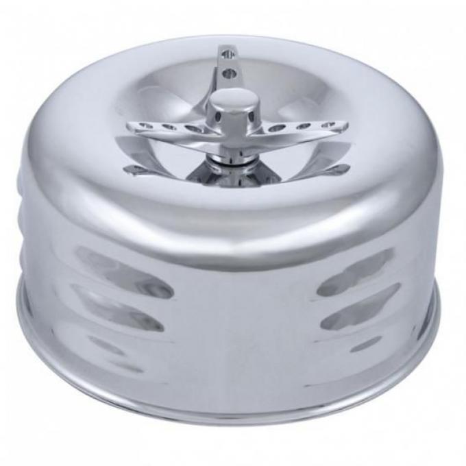 United Pacific 2-5/16" Single Barrel Chrome Short Neck Louvered Air Cleaner w/3-Wing Screw A6293