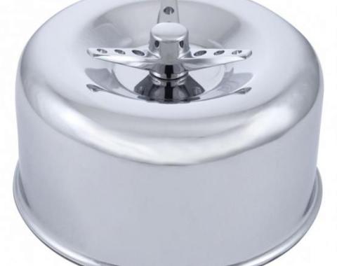 United Pacific 2-5/8" Dual Barrel Chrome Short Neck Smooth Air Cleaner w/3-Wing Screw A6290