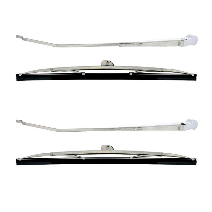 United Pacific Polished Stainless Steel Wiper Arm & Blade Kit For 1966-77 Ford Bronco 110299
