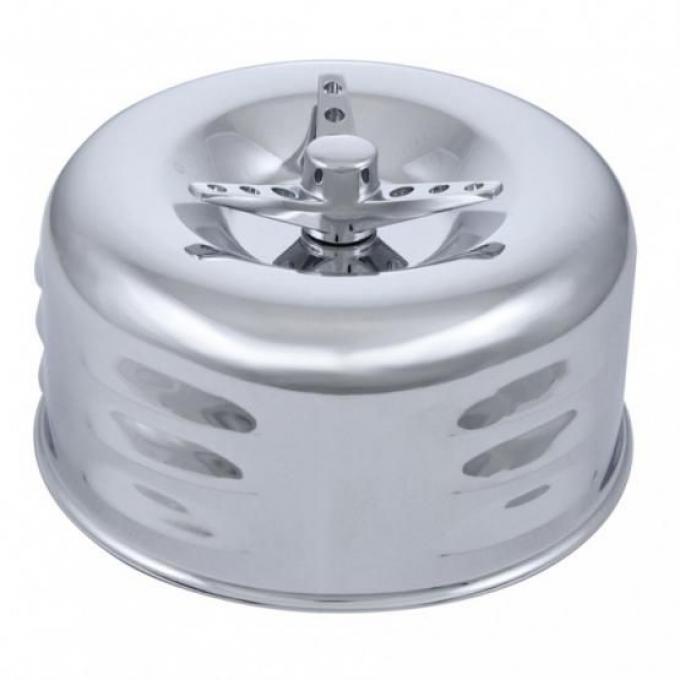 United Pacific 2-5/8" Dual Barrel Chrome Short Neck Louvered Air Cleaner w/3-Wing Screw A6291