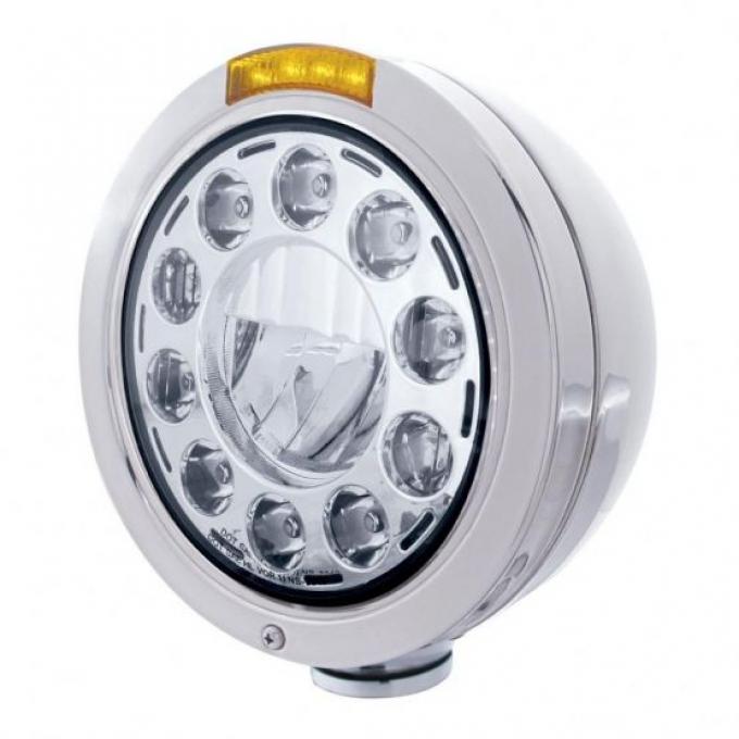 United Pacific Stainless Bullet Classic Headlight 11 LED Bulb w/ Dual Mode LED Signal - Amber Lens 31576