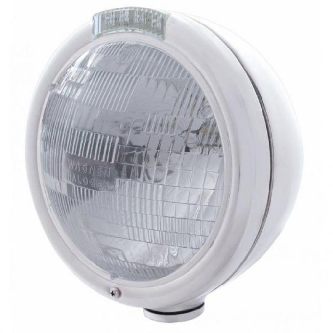 United Pacific Chrome Classic Headlight H6024 Bulb & LED Turn Signal - Clear Lens 31768