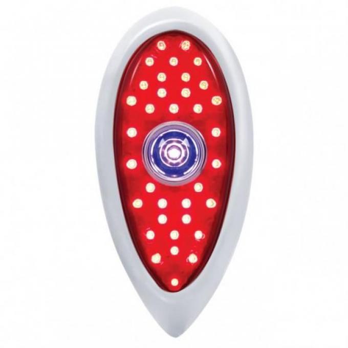 United Pacific 33 LED Tail Light w/Chrome Bezel, Blue Dot, & Flush Mount For 1938-39 Ford Car FTL383908