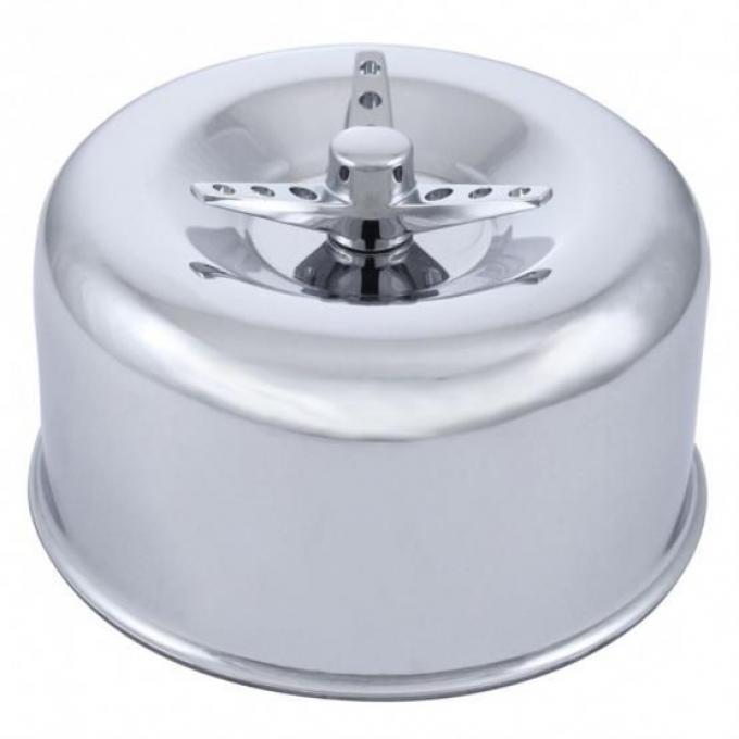 United Pacific 2-5/8" Dual Barrel Chrome Short Neck Smooth Air Cleaner w/3-Wing Screw A6290