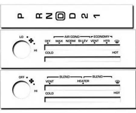 Camaro White Heater Control HVAC Overlay, 1982-1989