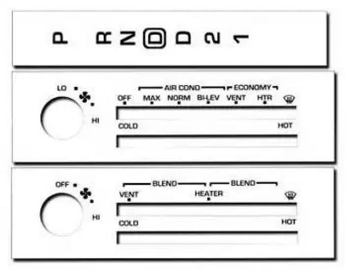 Camaro White Heater Control HVAC Overlay, 1982-1989