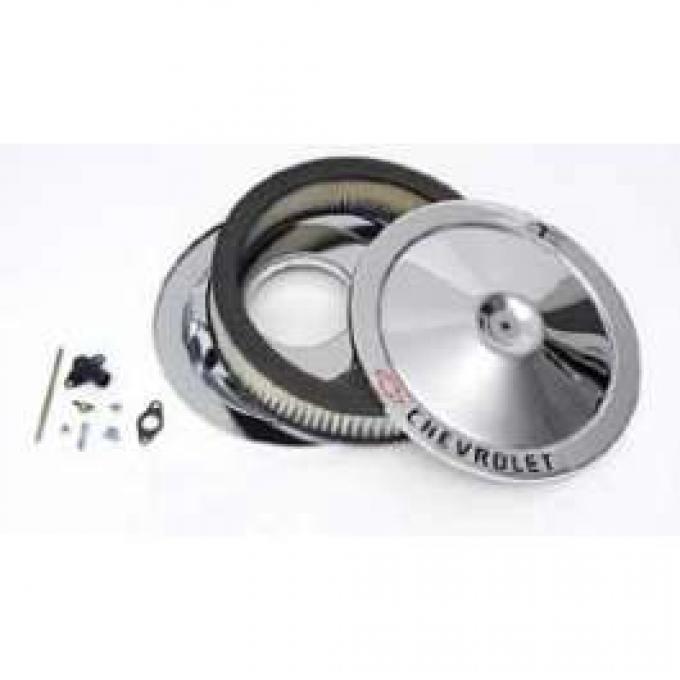 Full Size Chevy Air Cleaner, 14, Chrome, With Chevrolet Script & Bowtie Logo, 1958-1972