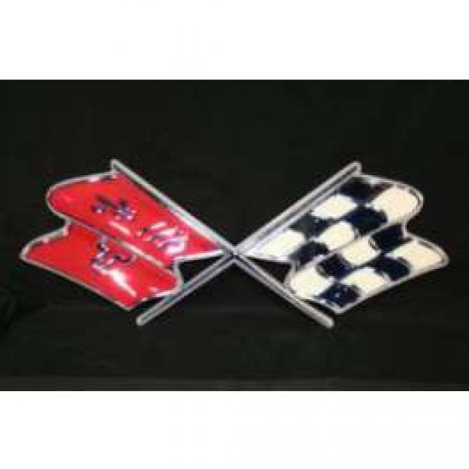 Full Size Chevy Metal Sign, Cross Flags