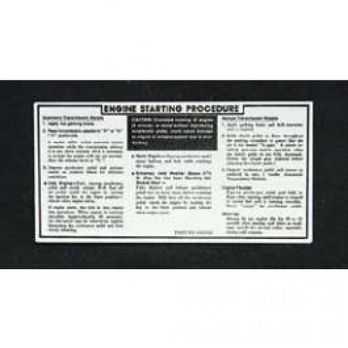 Full Size Chevy Engine Starting Procedure Decal, 1972