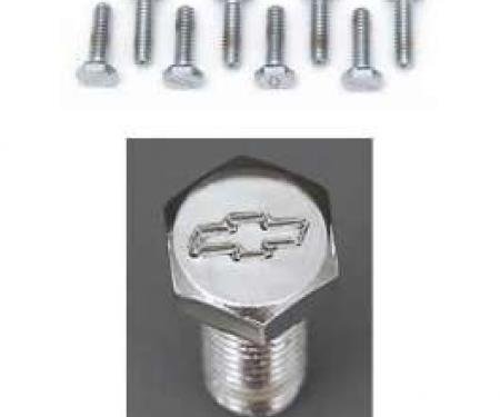 Full Size Chevy Bowtie Valve Cover Bolt Set, Chrome, With Aluminum Valve Covers, Small Block, 1958-1972