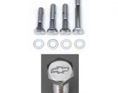 Full Size Chevy Bowtie Water Pump Bolt Set, Small Block With Short Water Pump, Chrome, 1958-1972