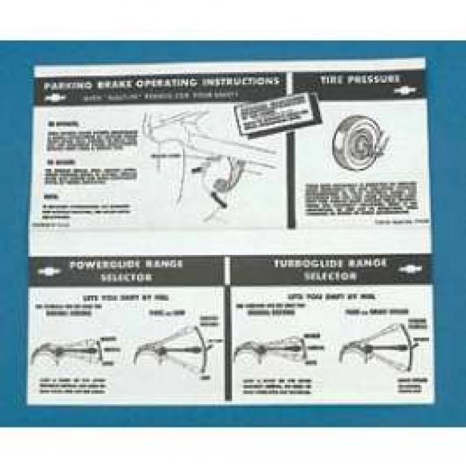 Full Size Chevy Instruction Sheet, New Car Sunvisor Sleeve, 1959-1960