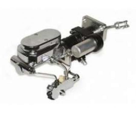Full Size Chevy Brake Booster, Hydroboost, With Proportioning Valve, Bracket & Lines & Chrome Dual Master Cylinder, 1958-1964
