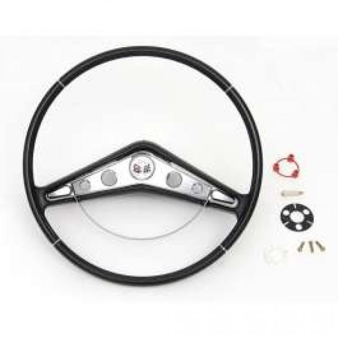 Full Size Chevy Complete Steering Wheel Assembly, Black, Impala, With Horn Ring & Emblem, 1959-1960