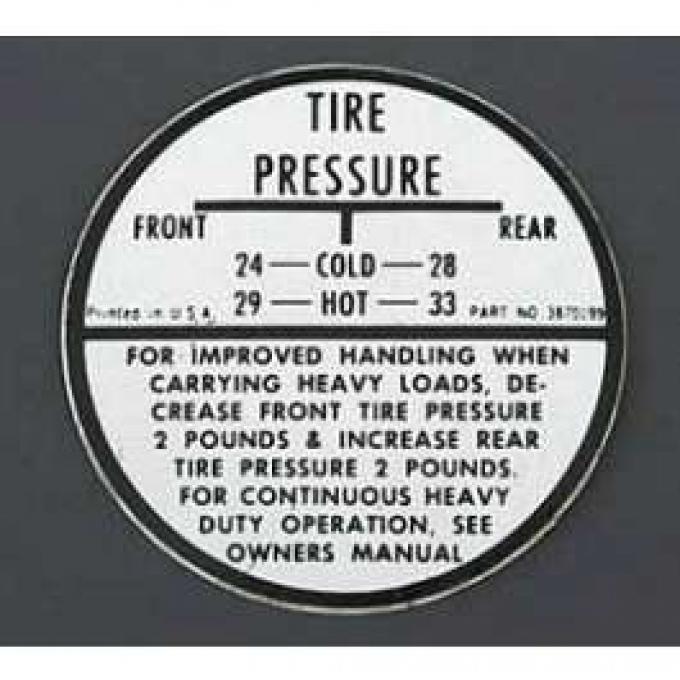 Chevy Tire Pressure Decal, 1955-1962