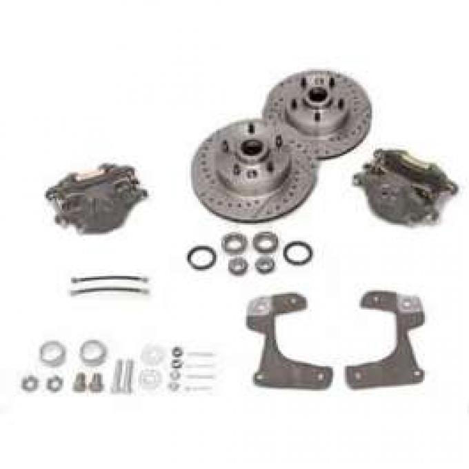 Full Size Chevy Front Disc Brake Kit, At Wheel, With Drilled & Slotted Rotors, 1958