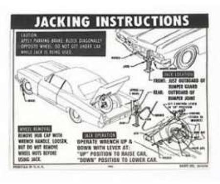 Full Size Chevy Jack Stowage & Jacking Instructions Sheet, Hardtop & Sedan, 1965