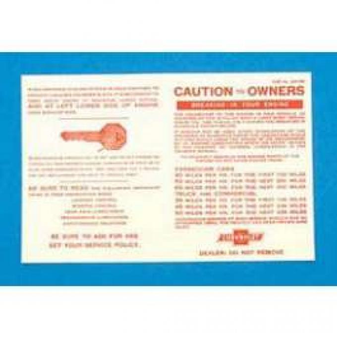 Full Size Chevy Break In Instructions Sheet, 1958-1964