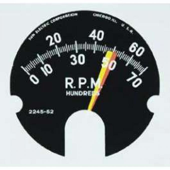 Full Size Chevy Tachometer Face Decal, 7000 RPM & 5200 Red Line, 1962