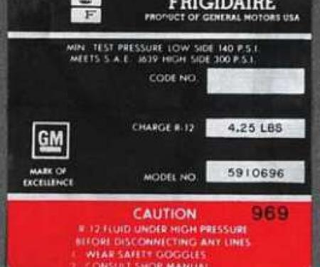 Full Size Chevy Air Conditioning Compressor Decal, Frigidaire, 1966