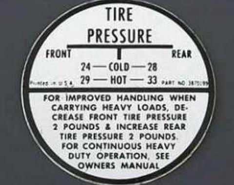 Chevy Tire Pressure Decal, 1955-1962