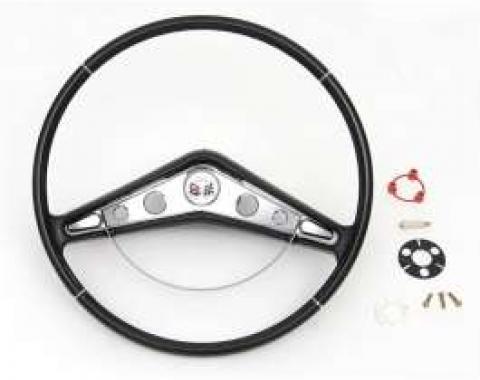 Full Size Chevy Complete Steering Wheel Assembly, Black, Impala, With Horn Ring & Emblem, 1959-1960
