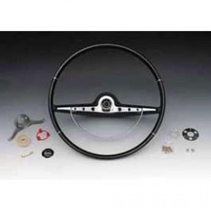 Full Size Chevy Complete Steering Wheel Assembly, Black, Impala SS, 1963