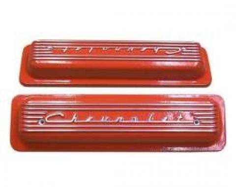 Full Size Chevy Valve Covers, Classic-Style, Aluminum, Orange, 1958-1972