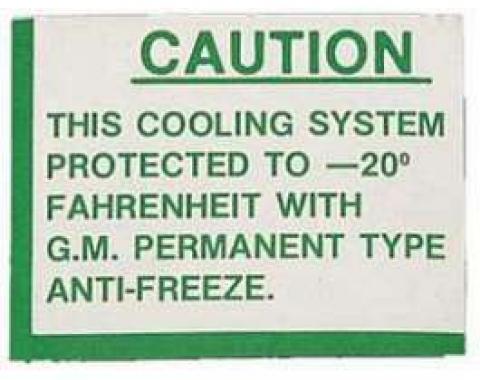 Full Size Chevy Caution Cooling System Decal, 1958-1962