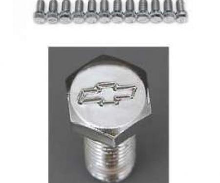 Full Size Chevy Bowtie Header Bolt Set, Small Block, Chrome, 1958-1972