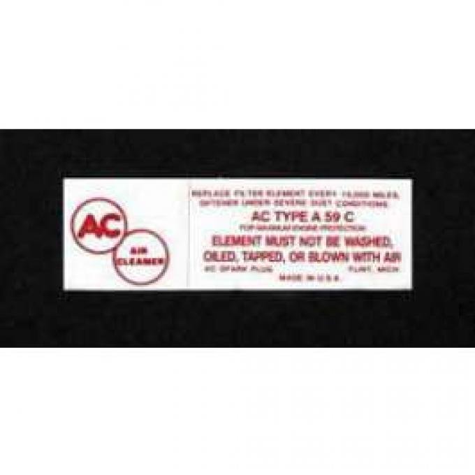 Full Size Chevy Air Cleaner Service Decal, 3 x 2 Barrel Carburetors, 348ci, 1958-1961