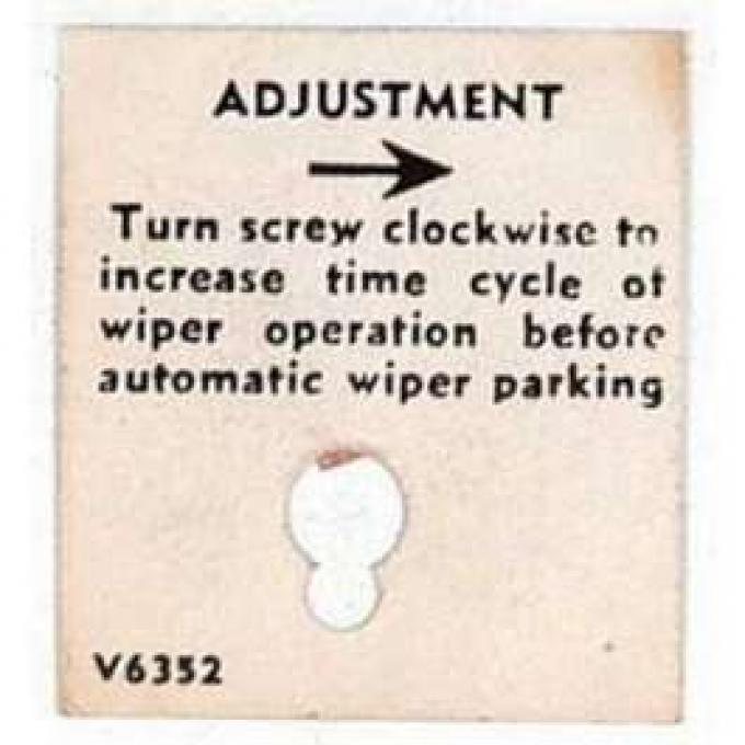 Full Size Chevy Windshield Washer Adjustment Tag, 1958-1960