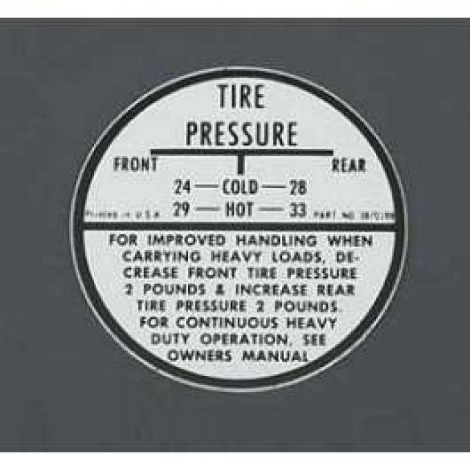 Full Size Chevy Tire Inflation Glove Box Decal, 1958-1962