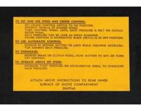 Full Size Chevy Cruise Control Instructions Decal, 1962-1966