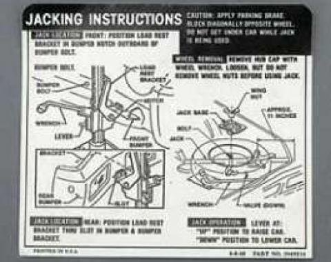 Full Size Chevy Jack Stowage & Jacking Instructions Sheet, Convertible, 1969