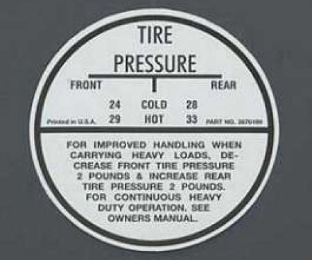 Full Size Chevy Tire Pressure Decal, 1964-1965