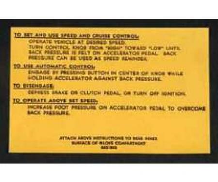 Full Size Chevy Cruise Control Instructions Decal, 1967-1969