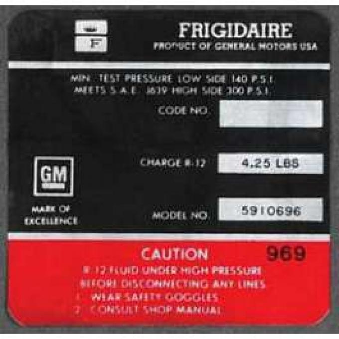 Full Size Chevy Air Conditioning Compressor Decal, Frigidaire, 1966